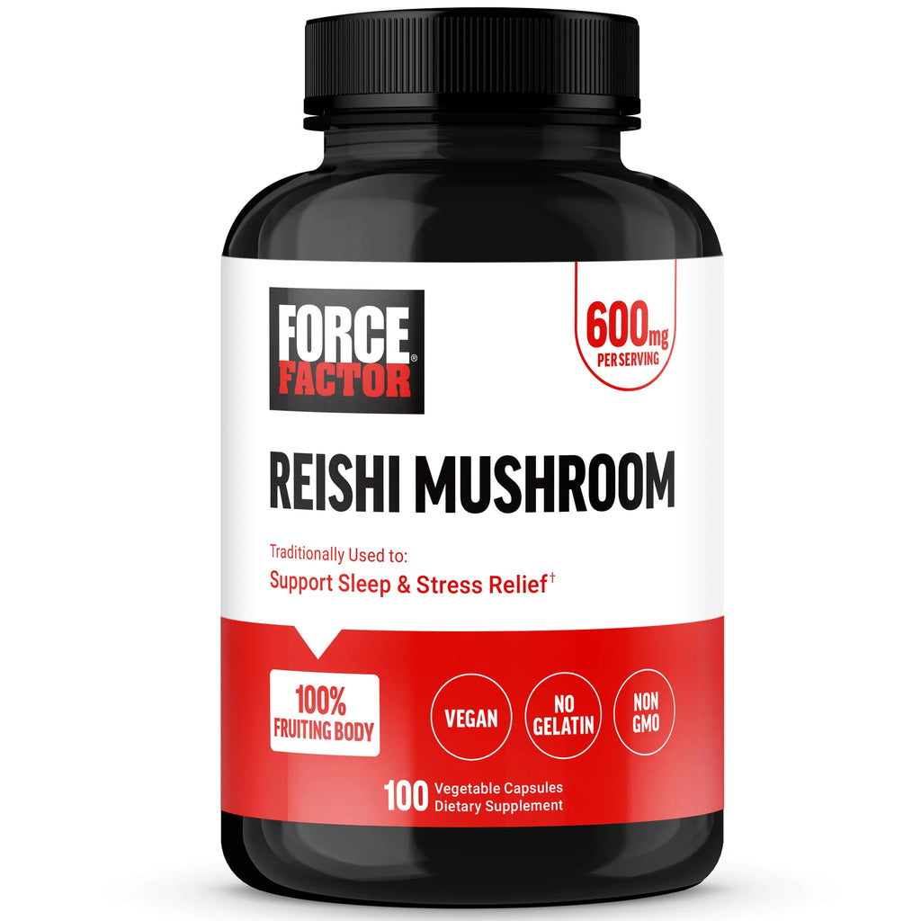 Suplemento de Hongo Reishi FORCE FACTOR Suplemento para Aliviar el Estrés y Apoyo al Sueño Hecho con Extracto de Hongo Reishi Vegano Sin Gelatina No Transgénico 100 Cápsulas Vegetales
