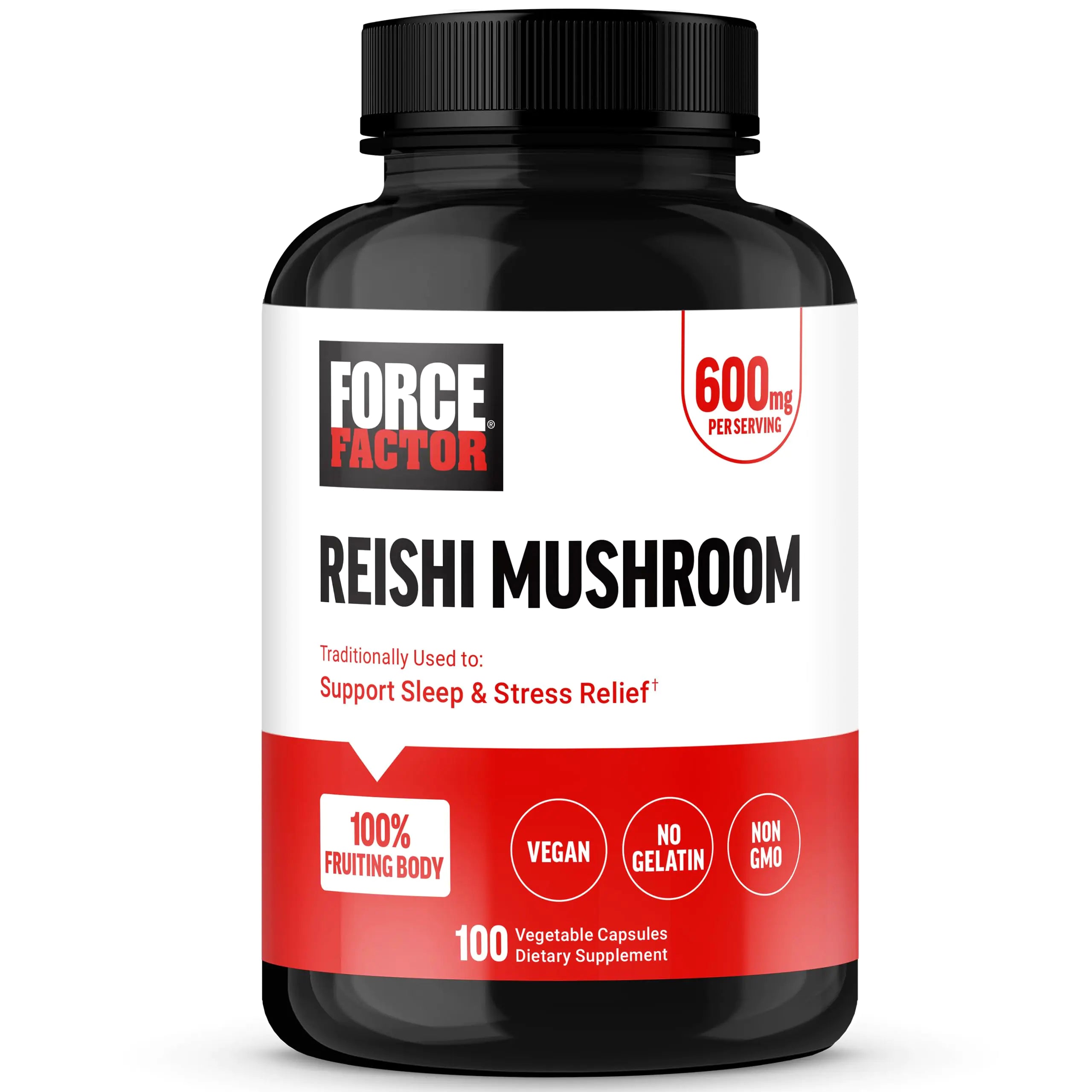 Suplemento de Hongo Reishi FORCE FACTOR Suplemento para Aliviar el Estrés y Apoyo al Sueño Hecho con Extracto de Hongo Reishi Vegano Sin Gelatina No Transgénico 100 Cápsulas Vegetales